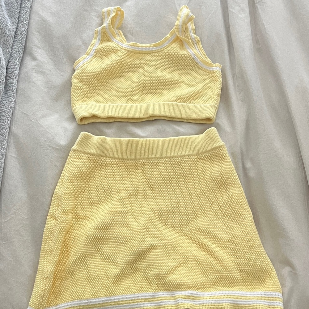 Yellow Knit Skirt Set